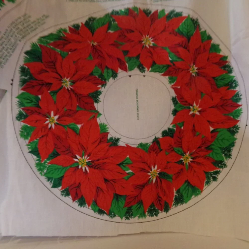 Fabric Christmas Wreath Poinsettia Craft Panel to Stitch